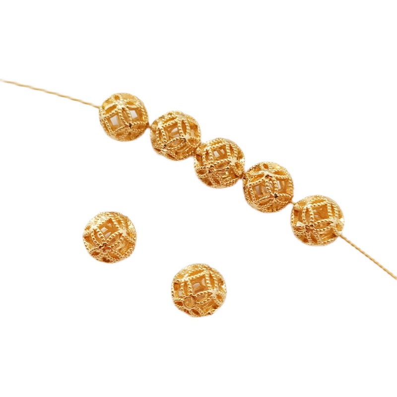 Bộ Hạt Tròn 8mm Màu Vàng Đồng 14K Dùng Làm Vòng Tay DIY