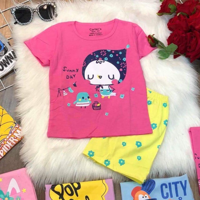 Bộ cotton lụa bé gái 12-21 kg cộc tay