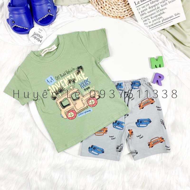 Bộ Cộc Tay MINKY MOM THUN LẠNH Quần in hoạ tiết dễ thương -TH100