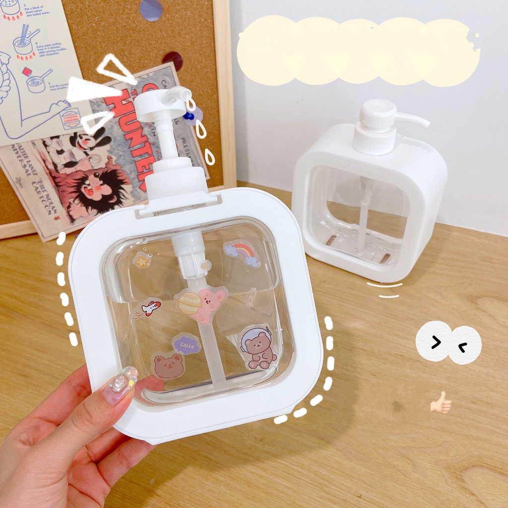Bình Nhựa Rỗng 500ML Đựng Xà Phòng/Dầu Gội Đầu Dạng Nhấn Hình Vuông Đa Năng Cho Nhà Tắm