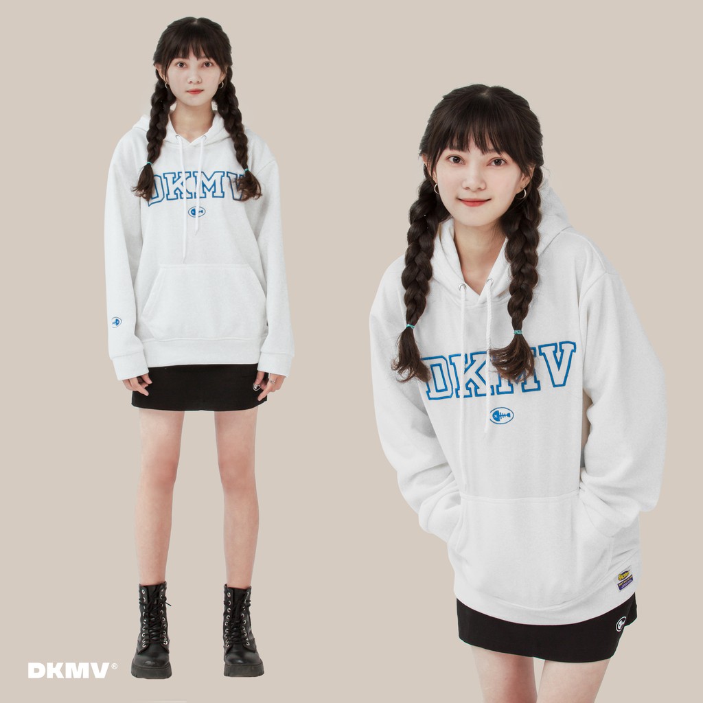 DKMV Áo nỉ có mũ thêu chữ xanh Hoodie Blue Fish