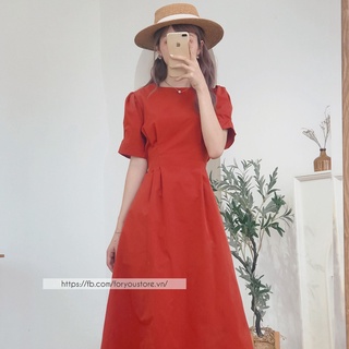 Váy đầm tay bồng dáng dài đai eo