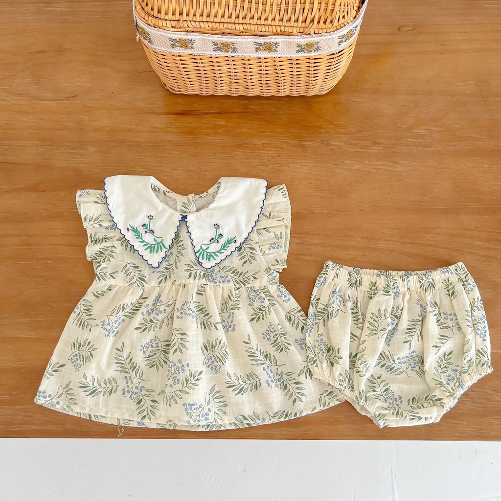 Bộ Áo Sơ Mi Tay Cánh Tiên Thêu Hoa + Quần Short Thời Trang Mùa Hè Xinh Xắn Cho Bé Gái