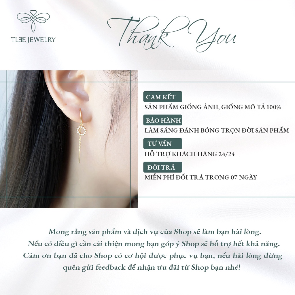 Khuyên tai bạc nữ TLEE circle dáng tua dài móc cài NCJ B0156