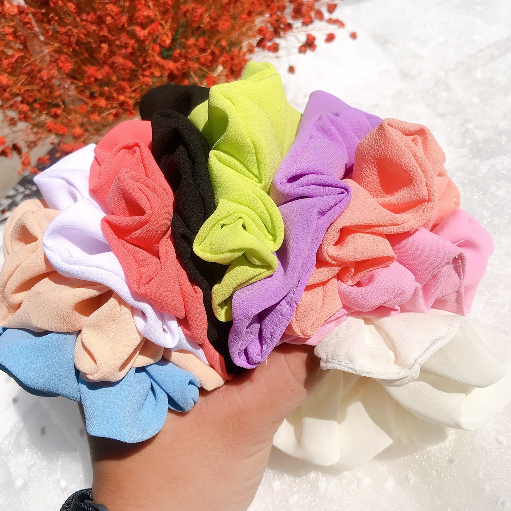 <Ảnh Thật> Scrunchies Trơn Tơ Ý Mềm Mại Siêu Đẹp Dây Buộc Tóc Vải