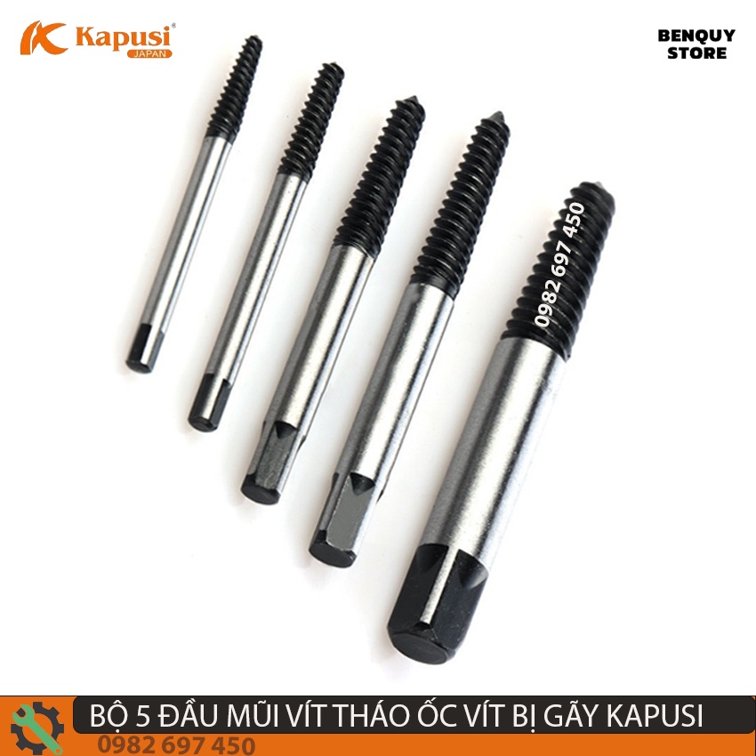 BỘ MŨI REN LẤY BU LÔNG ỐC VÍT GÃY 5 CHI TIẾT KAPUSI - VẶN ỐC VÍT HỎNG, THÁO VÍT GÃY CHUYÊN NGHIỆP. CÔNG NGHỆ NHẬT