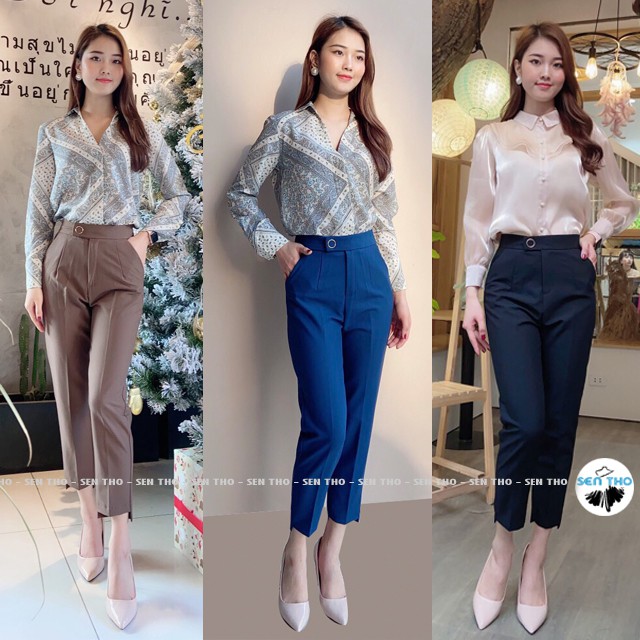 [Ảnh Thật] Quần Baggy Nữ Đai Tròn Ống Lệch, Có Cúc Bấm, Quần Công Sở Form Dáng Chuẩn, Chất Vải Cao Cấp | BigBuy360 - bigbuy360.vn