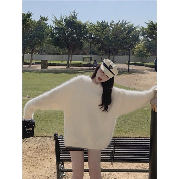 Áo len dáng dài lông thỏ phong cách hàn quốc