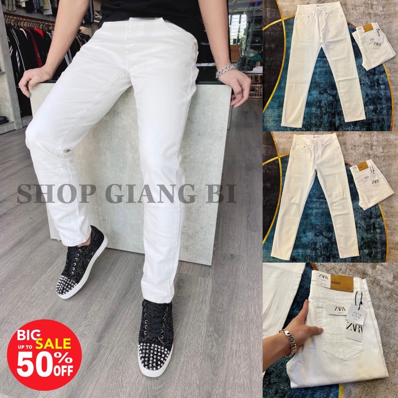 Quần Jean trơn màu trắng,Quần bò trắng Cao Cấp | Trơn - Rách gối cơ bản