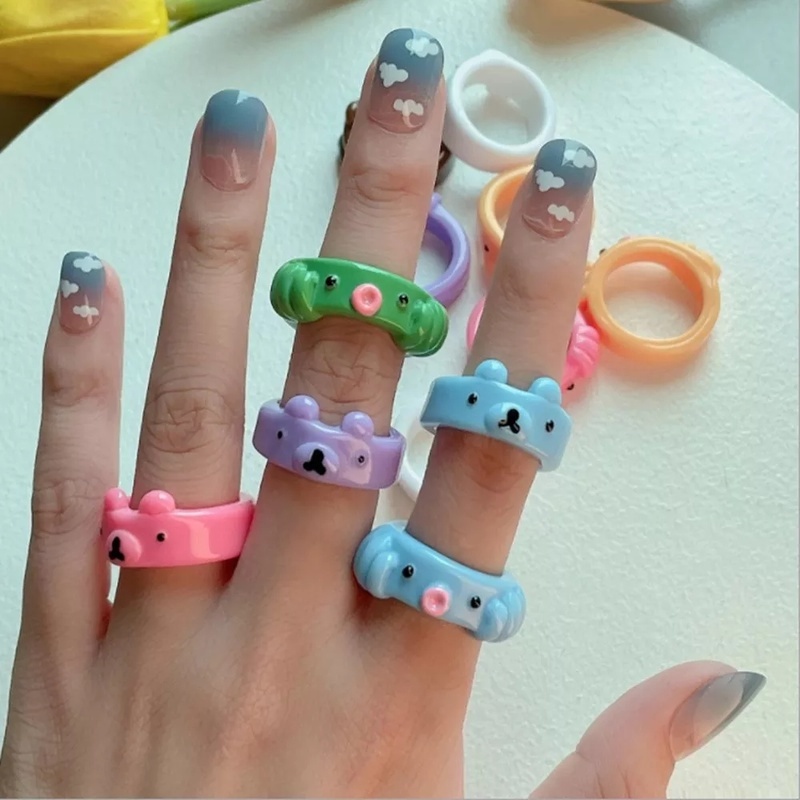 Nhẫn Resin Resin Mềm Màu Kẹo Ngọt In Họa Tiết Hoạt Hình Dễ Thương Thời Trang Cho Nữ