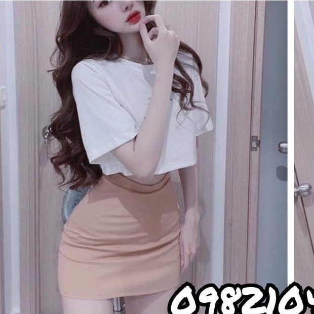 Set áo croptop fom rộng basic chân váy ôm màu sắc