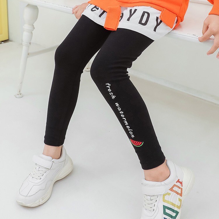 Quần legging cotton co giãn cho bé gái (12-44kg), thêu hình hoa quả