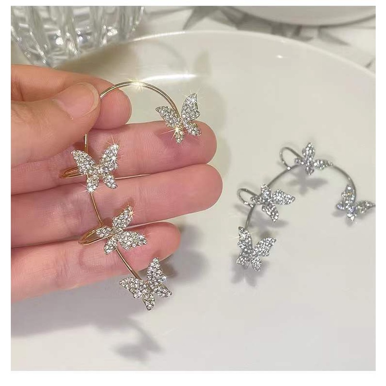 Khuyên kẹp đeo vành tai hình bướm lấp lánh cao cấp Tatitava