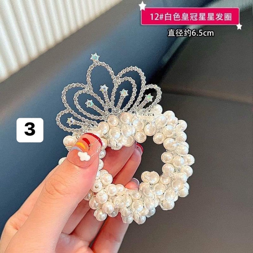 Dây buộc tóc vương miện công chúa đính đá ngọc bé gái