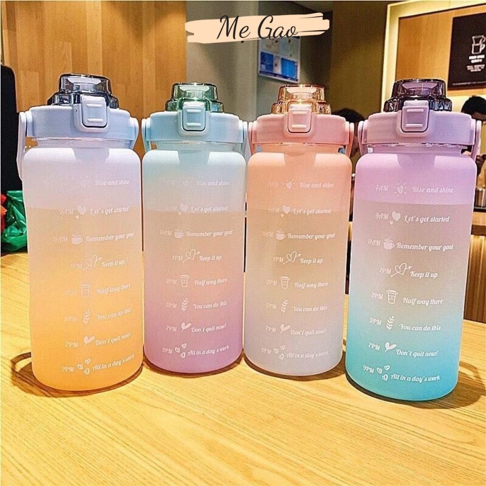 Bình Đựng Nước Cute 2 Lít Thể Thao Có Vòi Có Vạch Báo Giờ Uống Nước Nobihome,bình nước 2 lít cute thể thao có vòi