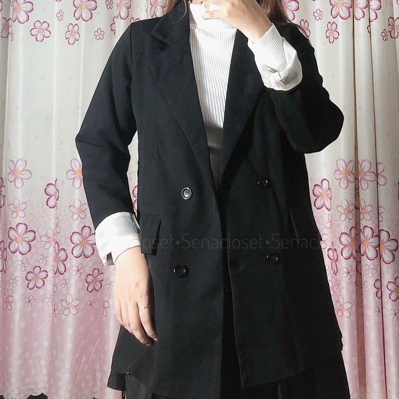 ÁO KHOÁC BLAZER 2 LỚP QUẢNG CHÂU MÀU ĐEN KIỂU DÁNG ULZZANG HÀN QUỐC (Ảnh thật/ video) | BigBuy360 - bigbuy360.vn