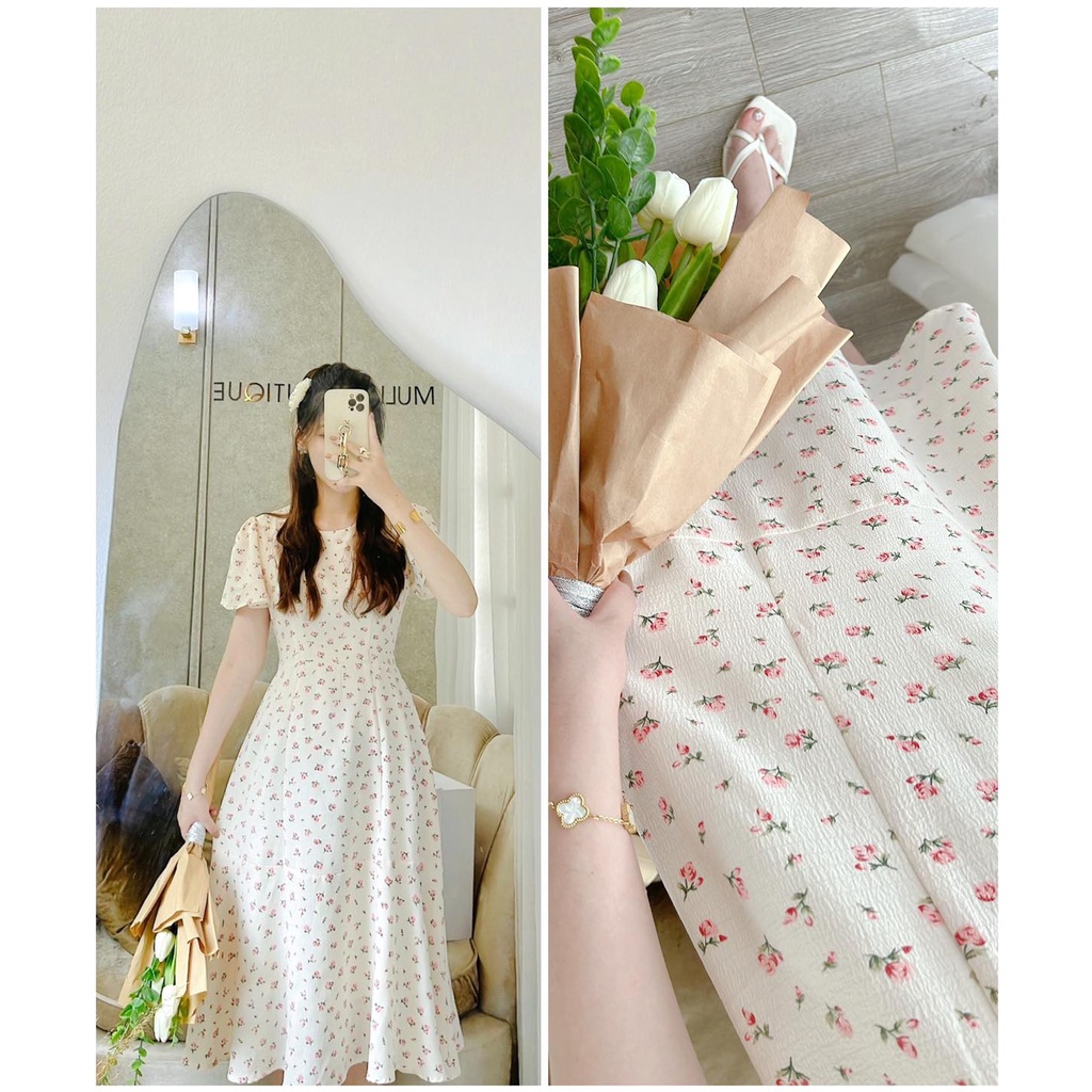 VÁY HOA NHÍ ĐUÔI CÁ HỒNG