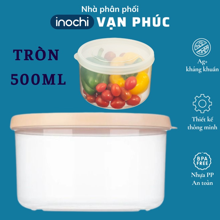 Hộp thực phẩm tròn 500ml Inochi Hokkaido Nhật Bản, nhựa PP, không chứa BPA, Vạn Phúc HCM Store