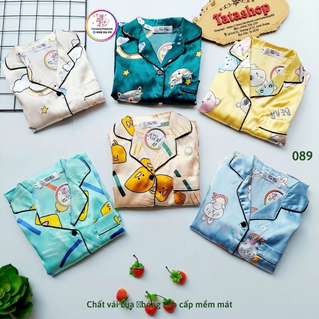 8 đến 42kg - Bộ pijama  mặc ngủ cho bé trai bé gái size đại vải lụa bóng cao cấp 089