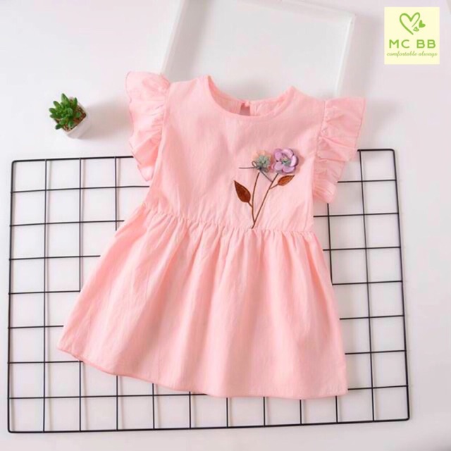 MCBB chào buôn mẫu đầm đính bông duyên dáng cho bé - Đầm chất sicotton loại 1 mịn đẹp, thiết kế tay