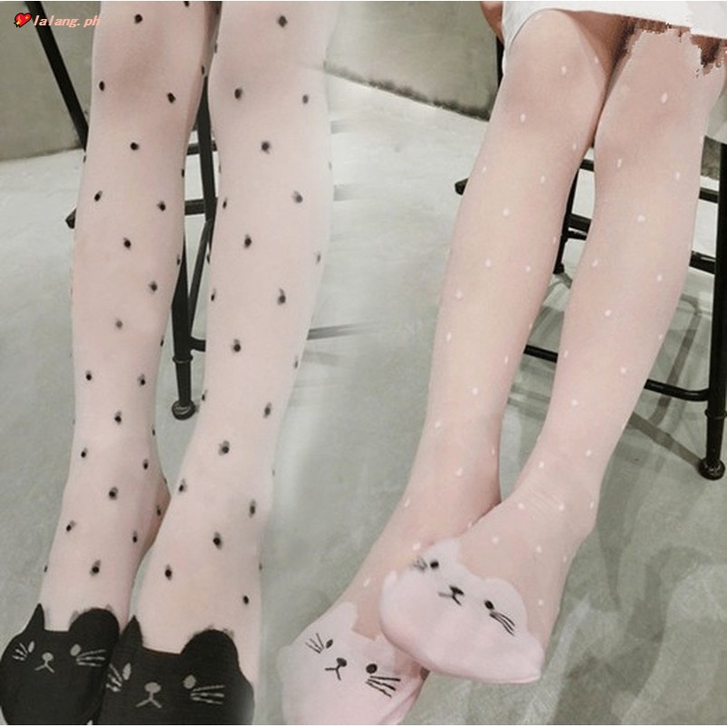 Quần Tất Lụa Mỏng Họa Tiết Chấm Bi Trắng Đen Dễ Thương Dành Cho Bé Gái