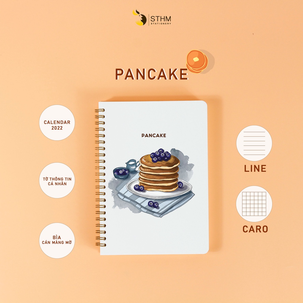 PANCAKE - Sổ tay bìa cán màng mờ - Ruột kem 100gsm - STHM stationery
