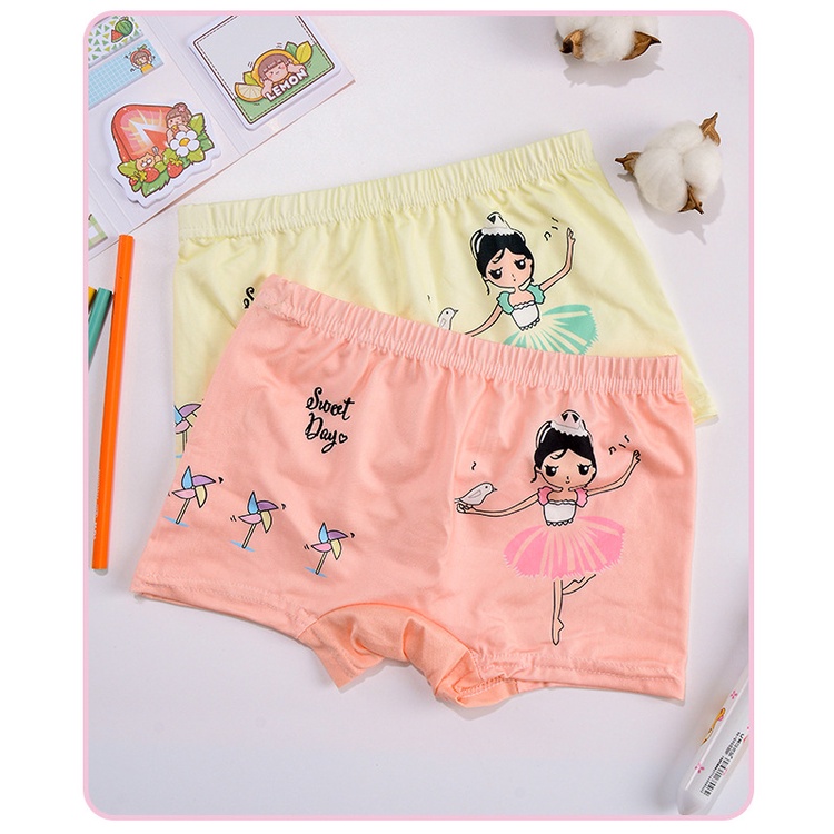 [3-14 Tuổi] 4 Quần Lót Bé Gái Dễ Thương Z070# Quần Lót Ngắn In Họa Tiết Hoạt Hình Cho Bé 3-5 Tuổi 5-7 Tuổi 7-9 Tuổi