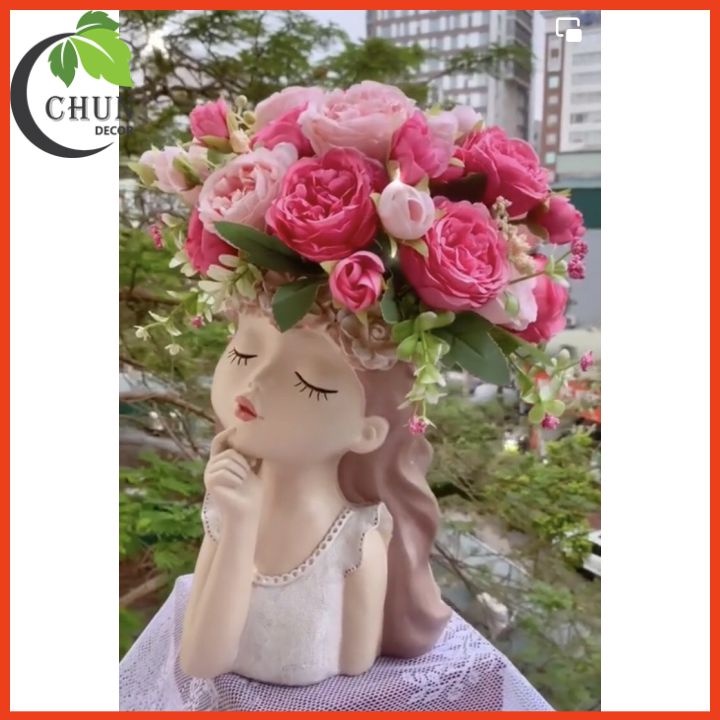 Hoa giả, bình hoa cô gái mộng mơ cắm sẵn hoa cao 36-42cm tùy mẫu hoa trang trí nhà cửa, cửa hàng, văn phòng, làm quàtặng