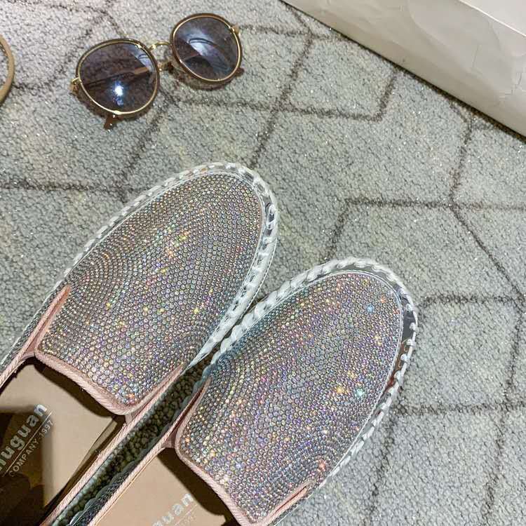 New One-foot Thick-soled Lazy Casual Rhinestone Korean All-match Flats