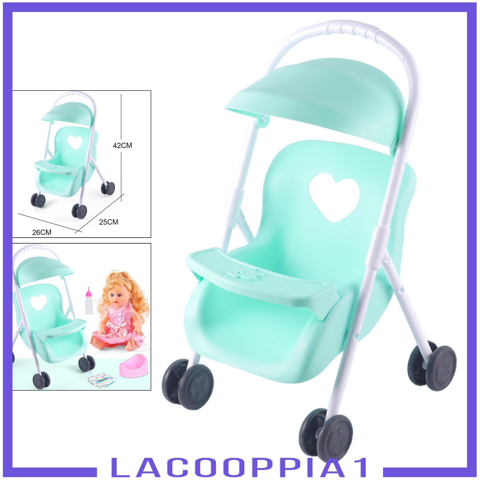 [LACOOPPIA1] Baby Doll Stroller Pushchairs Foldable Push Cart Toddlers Pretend Play Toy