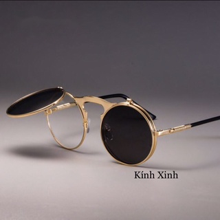  Kính râm Mắt Tròn Nhỏ Thầy Bói 2 Tròng Gọng Kim Loại Lò Xo Cao Cấp 