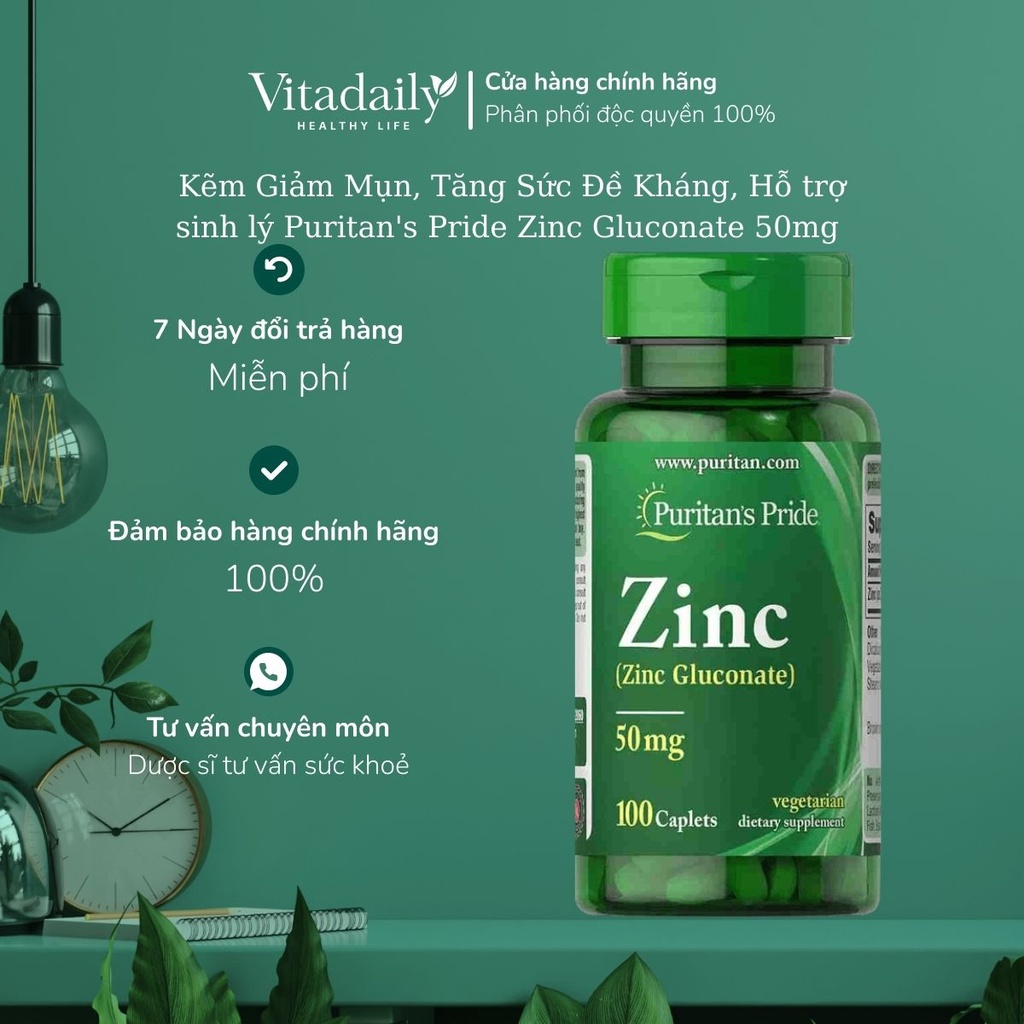 Viên Uống Kẽm Giảm Mụn, Tăng Sức Đề Kháng Puritan s Pride Zinc Gluconate