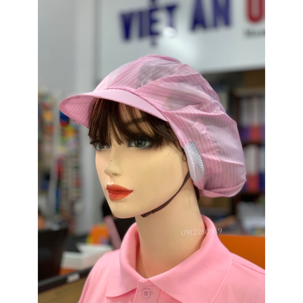 Nón phòng sạch chống tĩnh điện màu hồng, nón thủy sản hồng _ Hình chụp thật