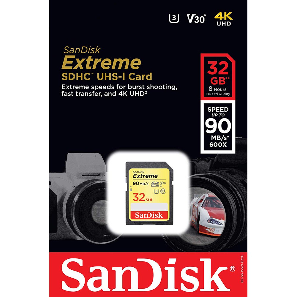 Thẻ nhớ Máy Ảnh SDHC SanDisk Extreme U3 V30 600X 32GB 90MB/s (Vàng)