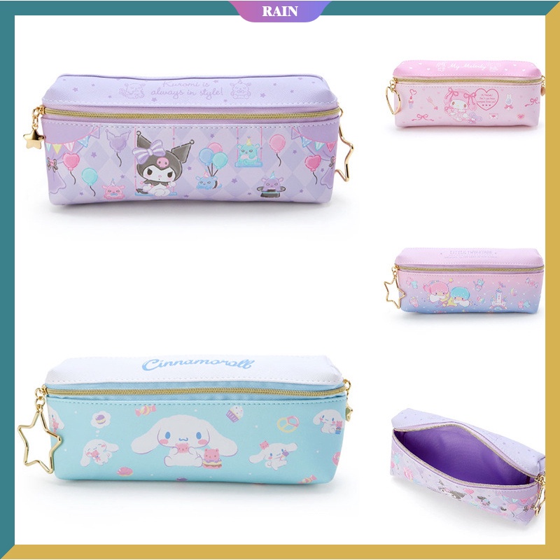 SANRIO Túi Đựng Bút Chì Kiểu Hoạt Hình Kuromi My Melody Cinnamoroll Hello Kitty Hai Lớp Phối Khóa Kéo