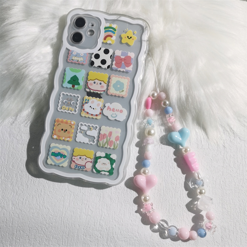 Dây Hạt Ngọc Trai Bằng Acrylic Mềm Chống Thất Lạc Hình Nấm / Trái Tim / Macaron Cho Điện Thoại