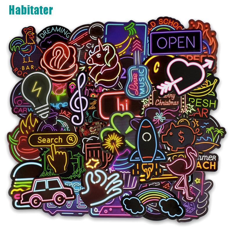 Set 50 nhãn dán neon phát sáng trang trí vali/laptop tiện dụng