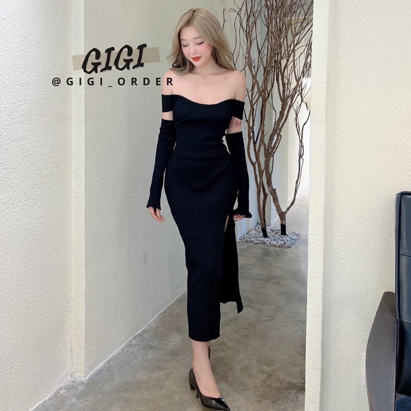 Đầm đen body kèm găng tay