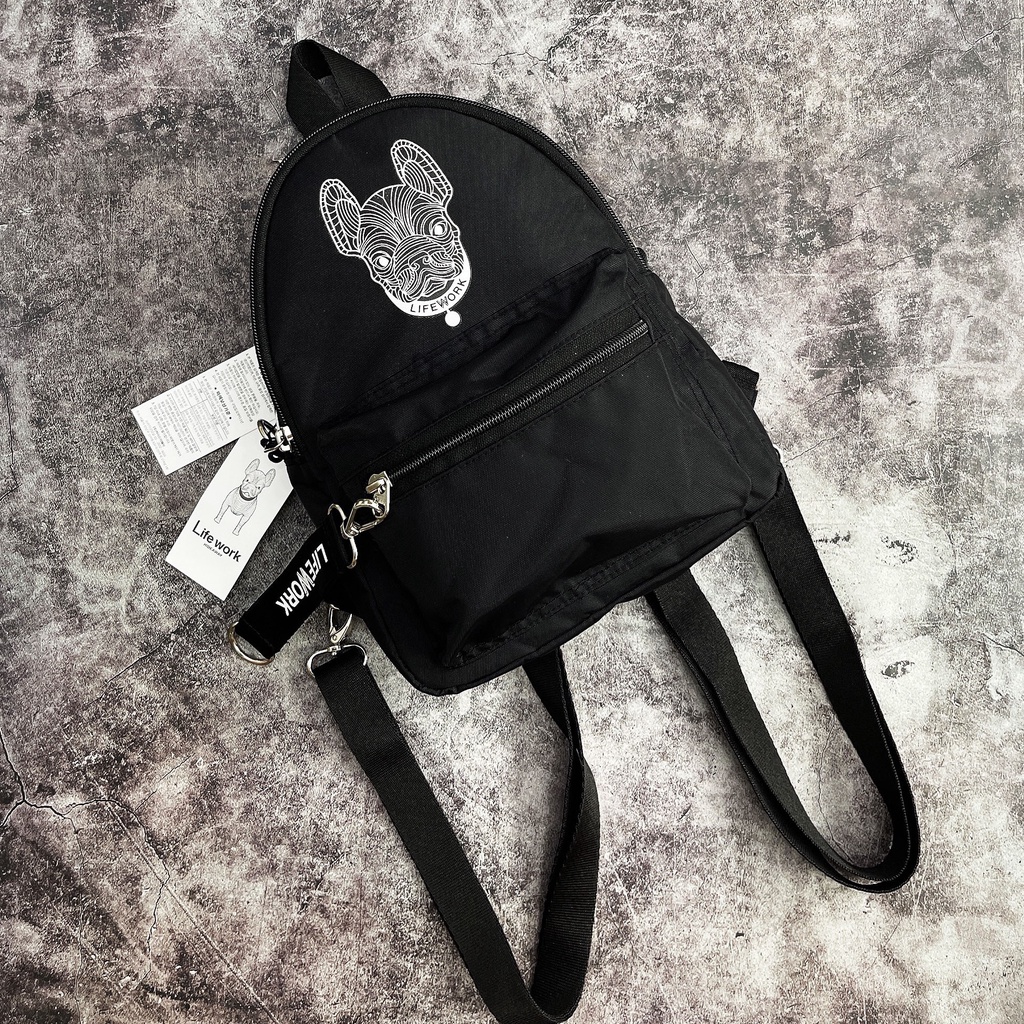 Balo Mini Lifework Mini Backpack Black Full Tag Code