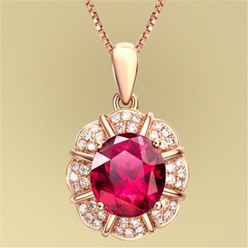 Dây Chuyền Mặt Hình Giọt Nước Đính Đá Ruby Ruby Phong Cách Hàn Quốc