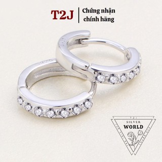 Bông tai bạc tròn đá cá tính, tinh tế,bông tai bạc 925