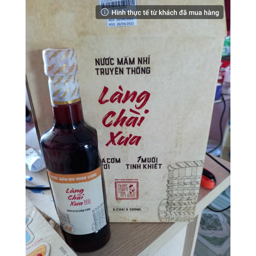 Thùng 6 chai Nước mắm nhỉ Làng Chài Xưa Nhãn Vàng chai nhựa cao cấp 500ml/chai Đặc Biệt Thanh Dịu An toàn Tiết Kiệm