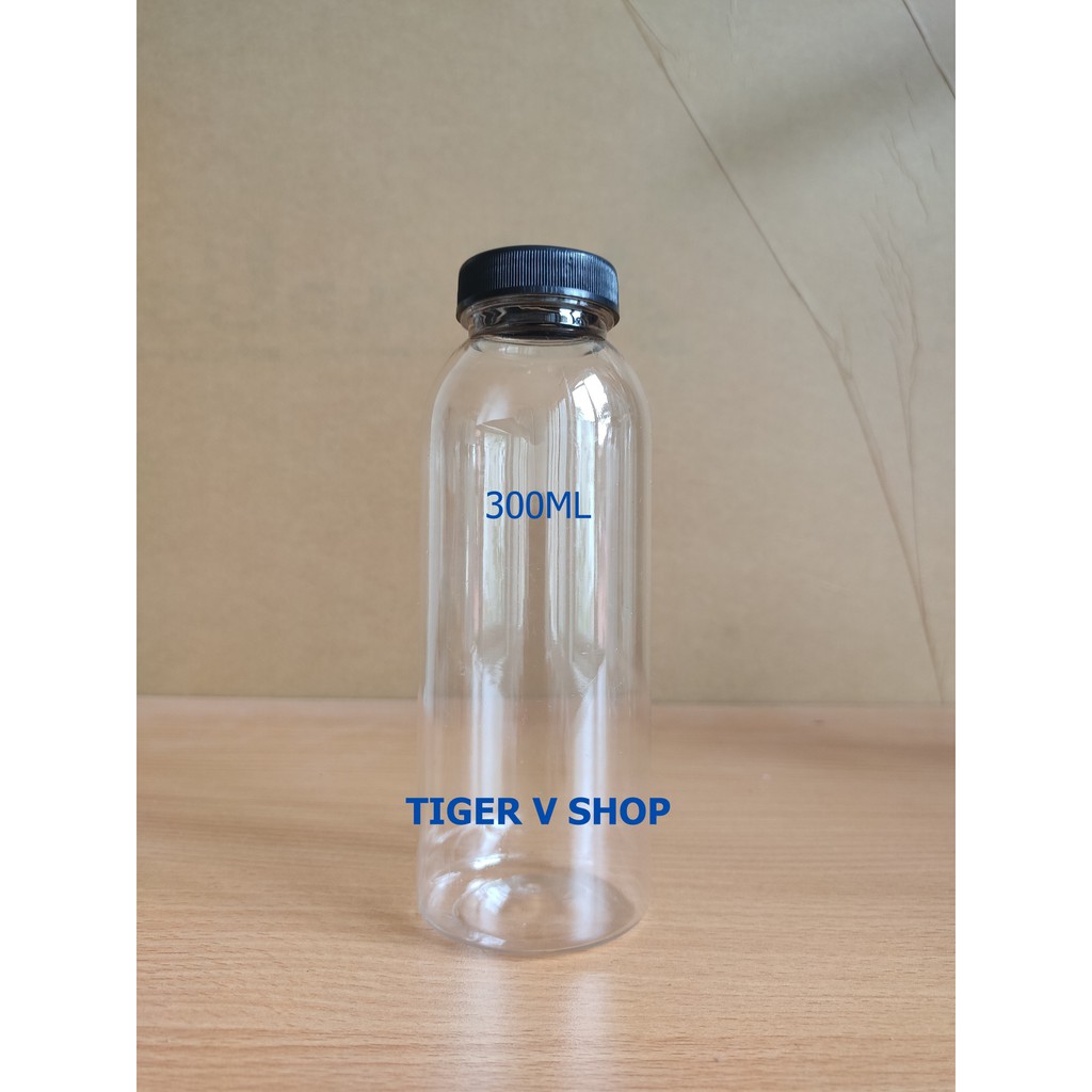 Chai nhựa tròn miệng rộng, nắp đen đựng chè, trà sữa dung tích 300ml
