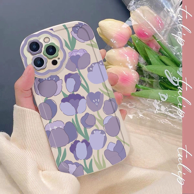 Ốp Điện Thoại Silicon Mềm Hình Hoa Tulip Tím Cho IPhone 12 13 11 Pro Max X Xs Max Xr 7 8 Plus