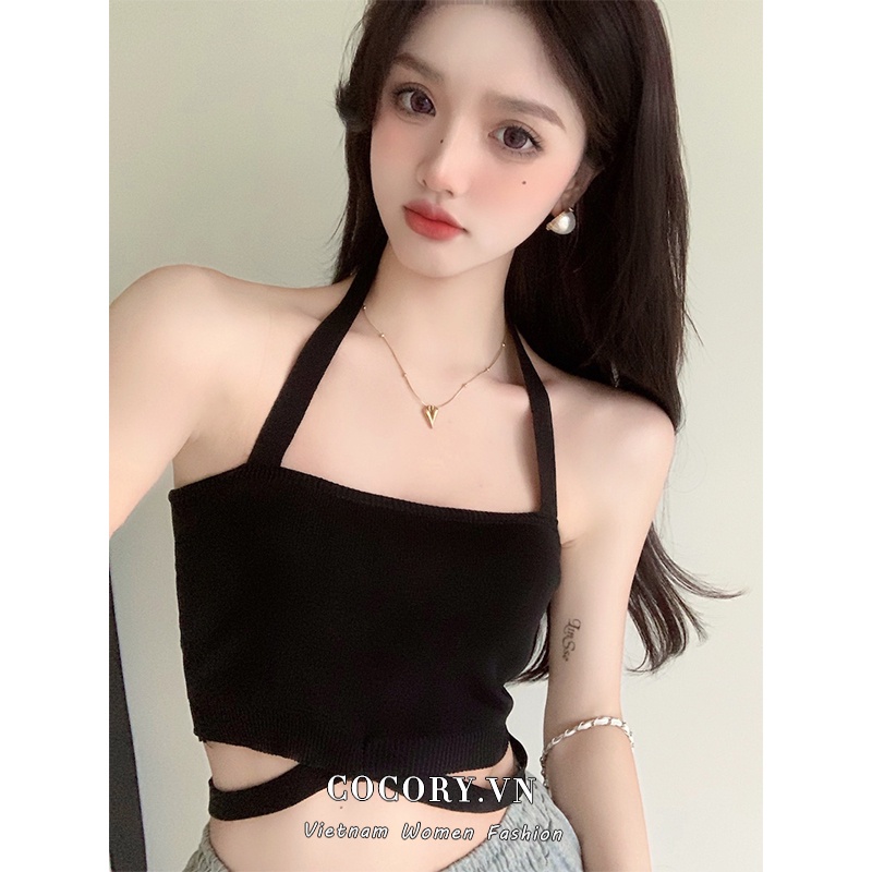 Cocory vn Áo Croptop Dệt Kim Hở Vai Thời Trang Quyến Rũ Cho Nữ