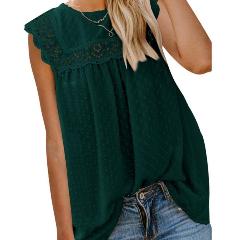 Xiangbao Áo Tank Top Chiffon Không Tay Cổ Tròn Dáng Rộng Màu Trơn Phối Ren Rỗng Cho Nữ Giới Thụy Sĩ
