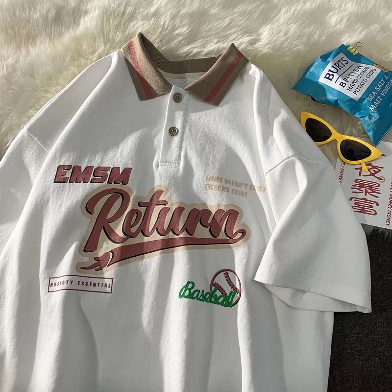 Áo sơ mi nam polo đơn giản thời trang Hàn Quốc xu hướng bông lỏng nửa tay áo sơ mi thun nam cổ bẻ