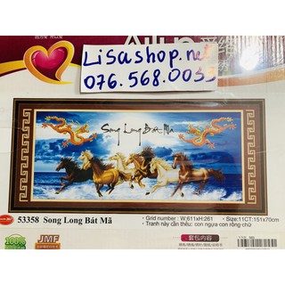 Tranh thêu song long bát mã 1m51x70cm chưa thêu 3d 53358