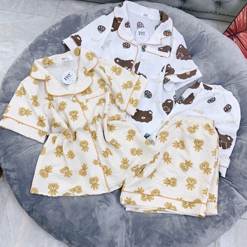 Đồ bộ pijama mặc nhà 17Dec, bộ ngủ pizama quần cộc áo cộc dễ thương vải đũi xốp mềm mát