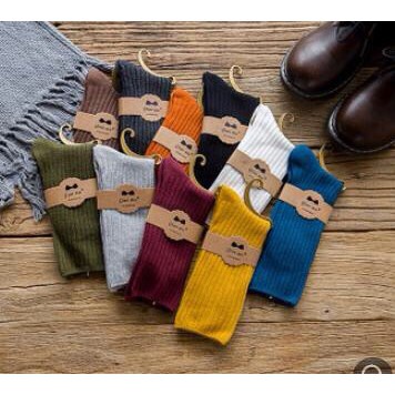 Set 5 đôi tất cổ cao Bivota vớ nữ Hàn Quốc cotton len gân vintage T62